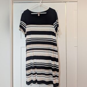 Women's Chicos 2 Short Sleeved Navy White Beige Striped Dress